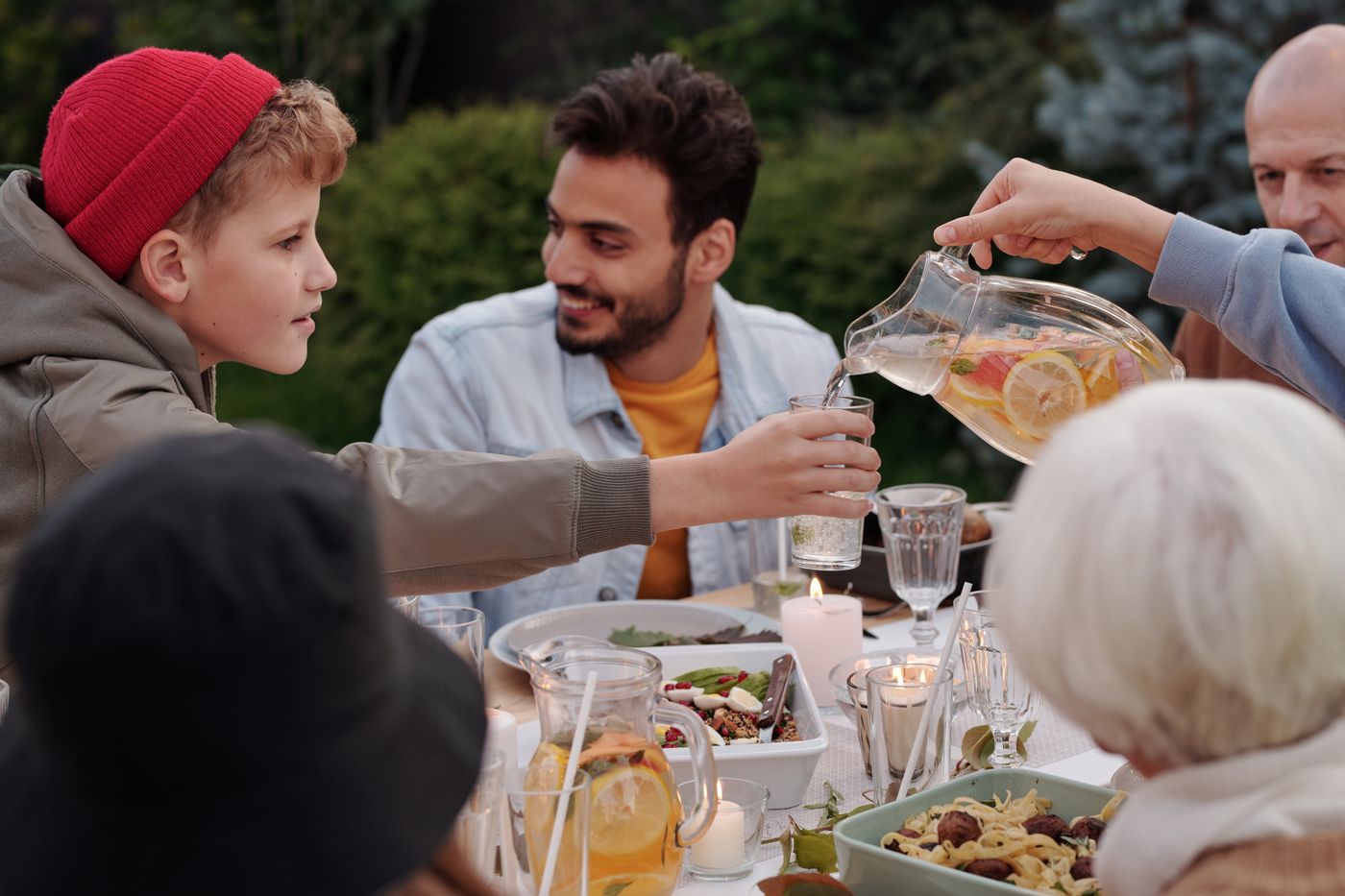 Small family meal outdoors